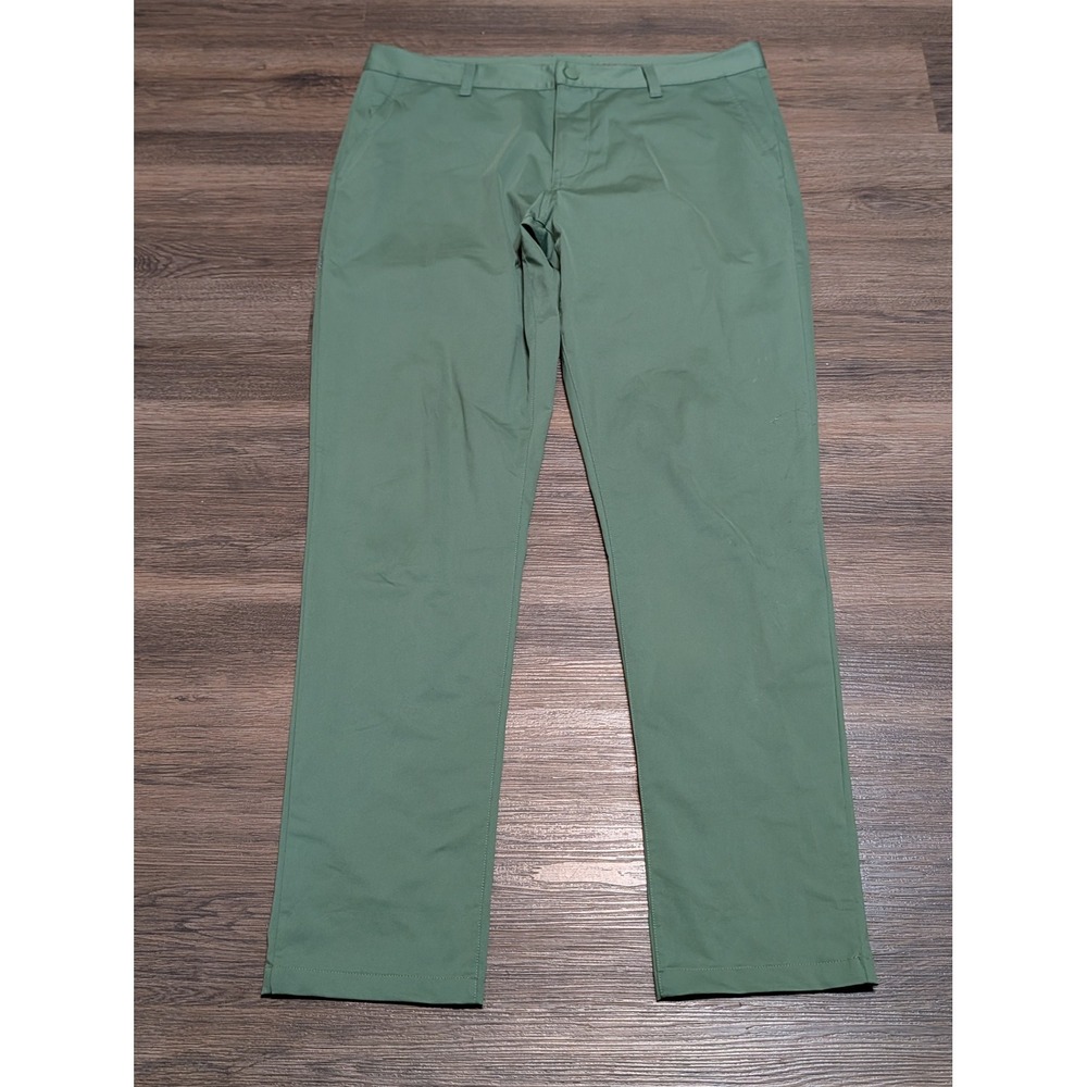 Rhone Mens Commuter Pants Sage Green Performance Stretch Slim Straight Size 35